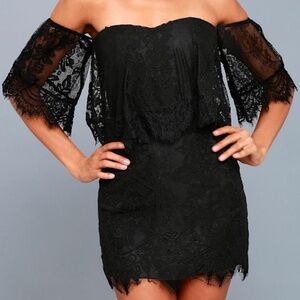 Lulus Be My Sweetheart Black Lace Off-the-shoulder Bodycon Dress - Size Medium